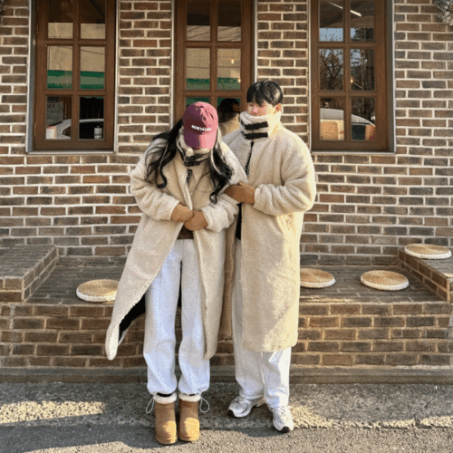 [한파대비🔥]커플 양털 롱무스탕 코트 캠핑룩 크리스마스 데이트 신혼여행 커플시밀러룩