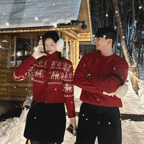 [시즌한정] 레드 디어 사슴 니트 연말 데이트룩 신혼여행룩 겨울 커플시밀러룩